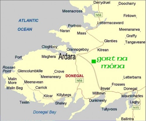 Map of how to find Gort na M�na B&B Accommodation, Ardara, Donegal, Ireland