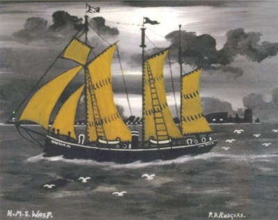 HMS Wasp painting by Patsy Dan Rodgers, Tory Island Artist, Donegal