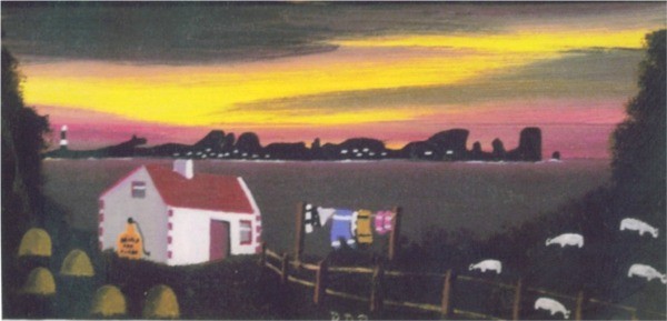 Sunset over Tory painting by Patsy Dan Mac Rua�ri, R� an o�leain, Tory Island Artist, Donegal, Ireland