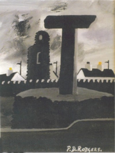Tau Cross at Night painting by Patsy Dan Mac Rua�ri, R� an o�leain, Tory Island Artist, Donegal, Ireland