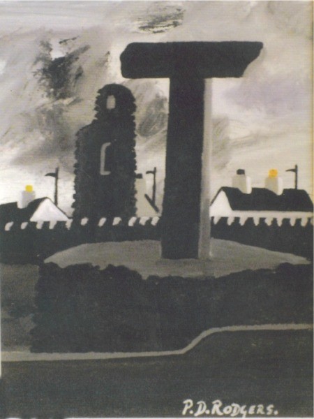 Tau Cross at Night painting by Patsy Dan Mac Rua�ri, R� an o�leain, Tory Island Artist, Donegal, Ireland