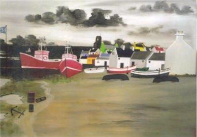 Tory Harbour painting by Patsy Dan Mac Rua�ri, R� an o�leain, Tory Island Artist, Donegal, Ireland