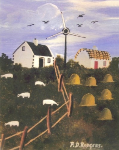 Tory Island Windmill (blue sky) by Patsy Dan Mac Rua�ri, R� an o�leain, Tory Island Artist, Donegal, Ireland