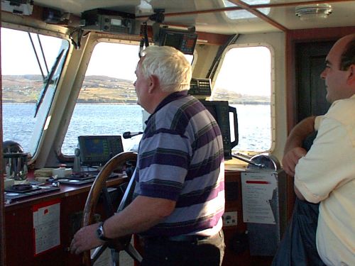 The wheelhouse of the Tory Island Ferry showing latest navigation and radio equipment
