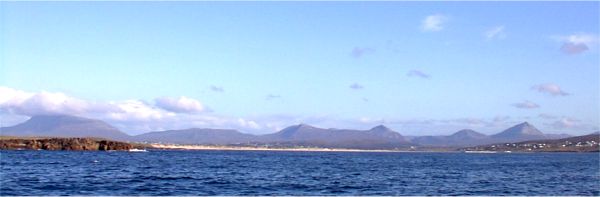 View from Torm�r Ferry at it approaches Magheroarty pier showing Muckish, the Aghlas and Errigal mountain