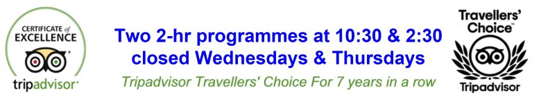 Two 2-hr programmes at 10:30 & 2:30:  Tripadvisor Travellers' Choice For 8 years in a row